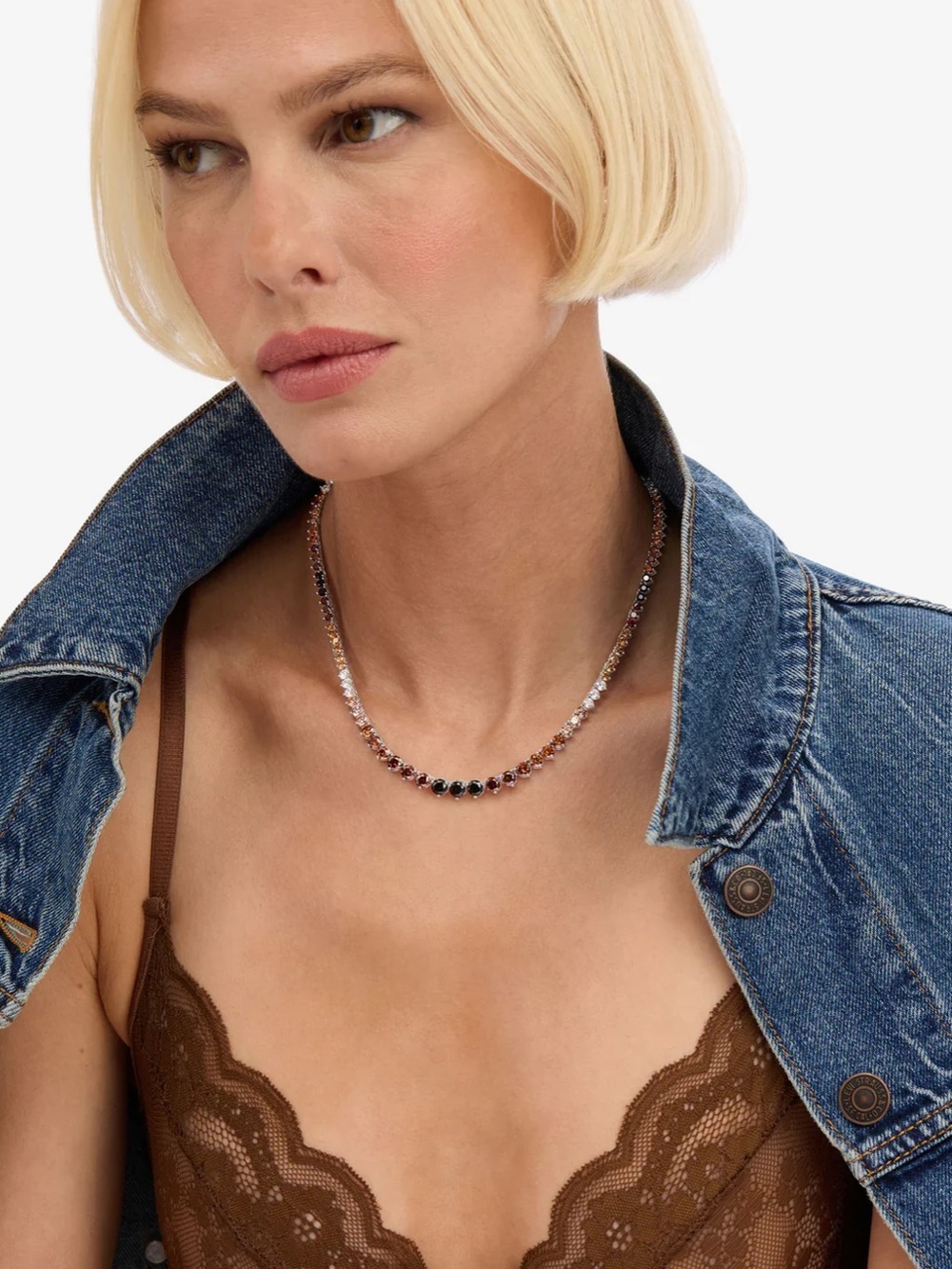 NWT Melinda Maria “Not Your Basic Graduated Chocolate Ombré Tennis Necklace”